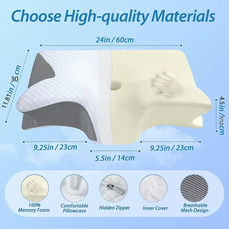 2-in-1 Ergonomic Memory Foam Cervical Pillow Orthopedic Neck Support Grey